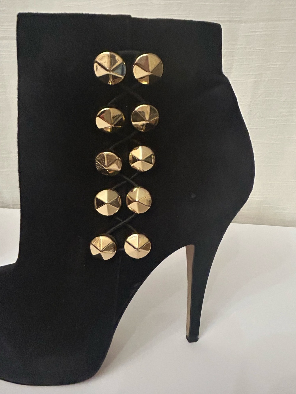 Vince Camuto Black "Jardine" Stiletto Suede Ankle Boots With Gold Studs View 3